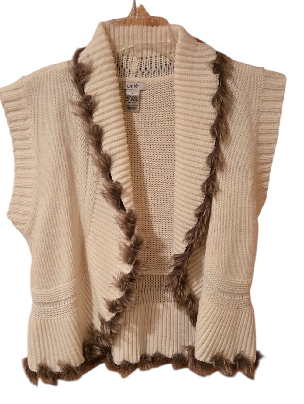 Cache Cream Faux-Fur Trim Vest Size Med